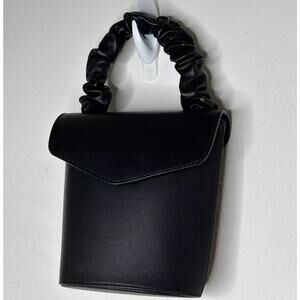 NWOT & Other Stories Black Scrunchy Handle Leather Barrel Snap Purse Satchel